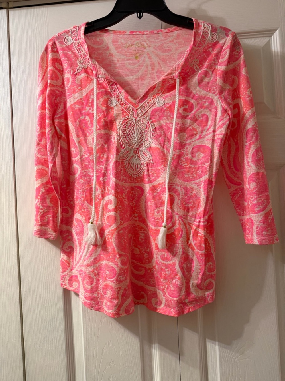 Lilly Pulitzer Pink Pout Print 3/4 Length Sleeve Top Size XS